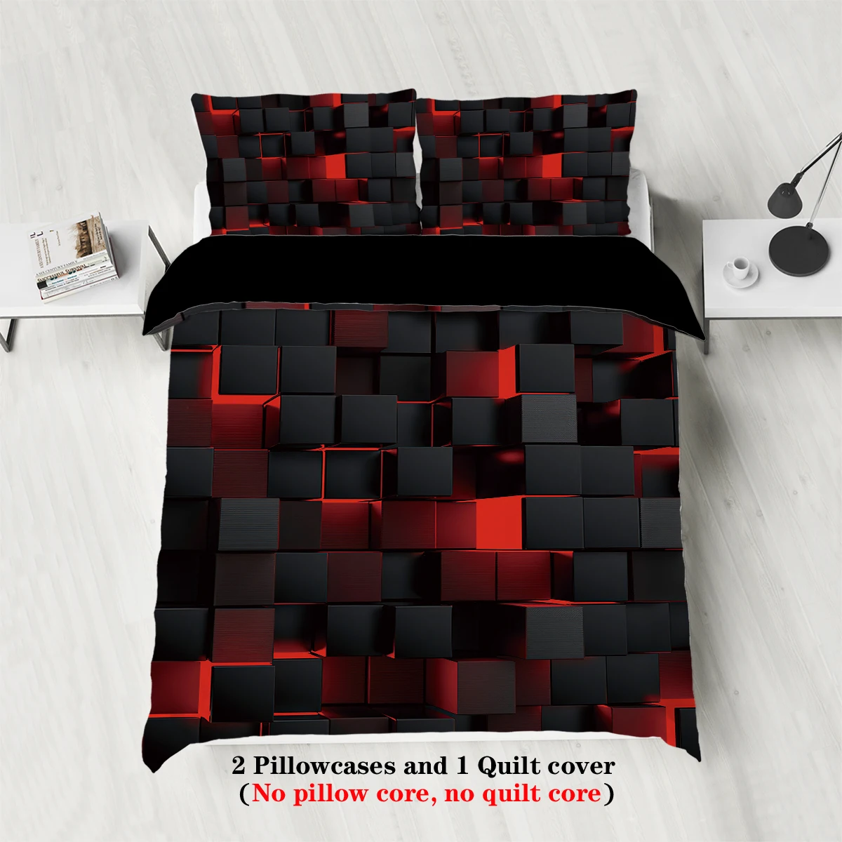 3pcs red transparent grid visual effects bedding set, suitable for teenagers and adult bedroom,1*duvet cover+2*pillowcase 3pcs red transparent grid visual effects bedding set, suitable for teenagers and adult bedroom,1*duvet cover+2*pillowcase