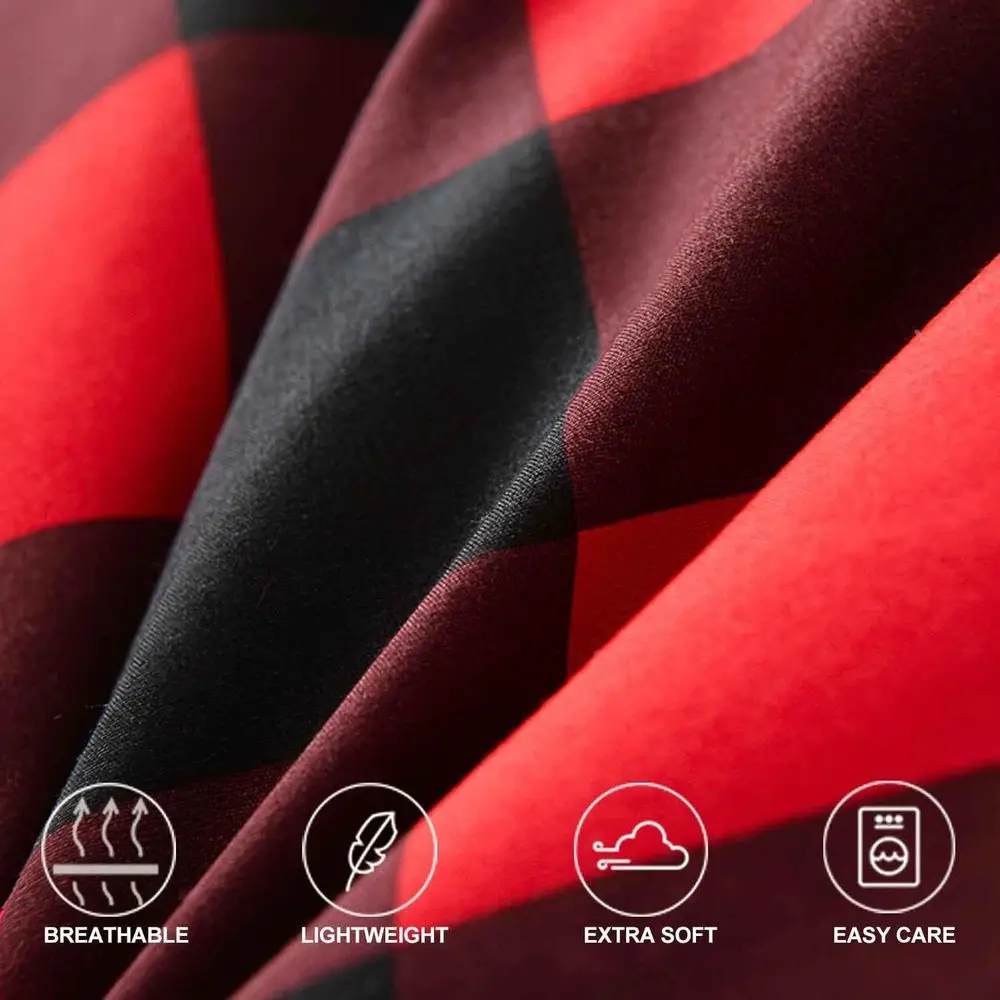 reversible microfiber duvet cover set red & black buffalo check plaid, 3 piece modern bedding for christmas & new year, 90x90 reversible microfiber duvet cover set red & black buffalo check plaid, 3 piece modern bedding for christmas & new year, 90x90
